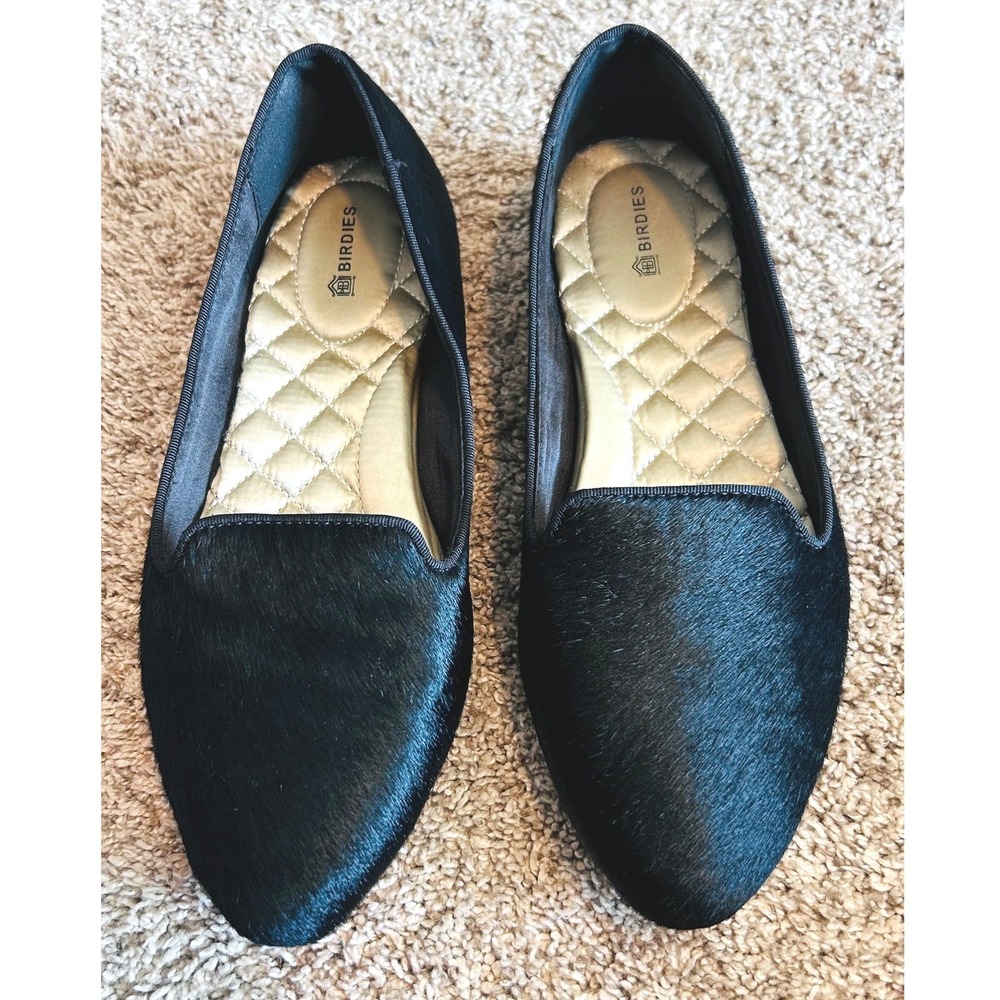 Birdies The Starling Quiet Luxury Black Calf Hair Loafers Smoking Slippers SZ 8